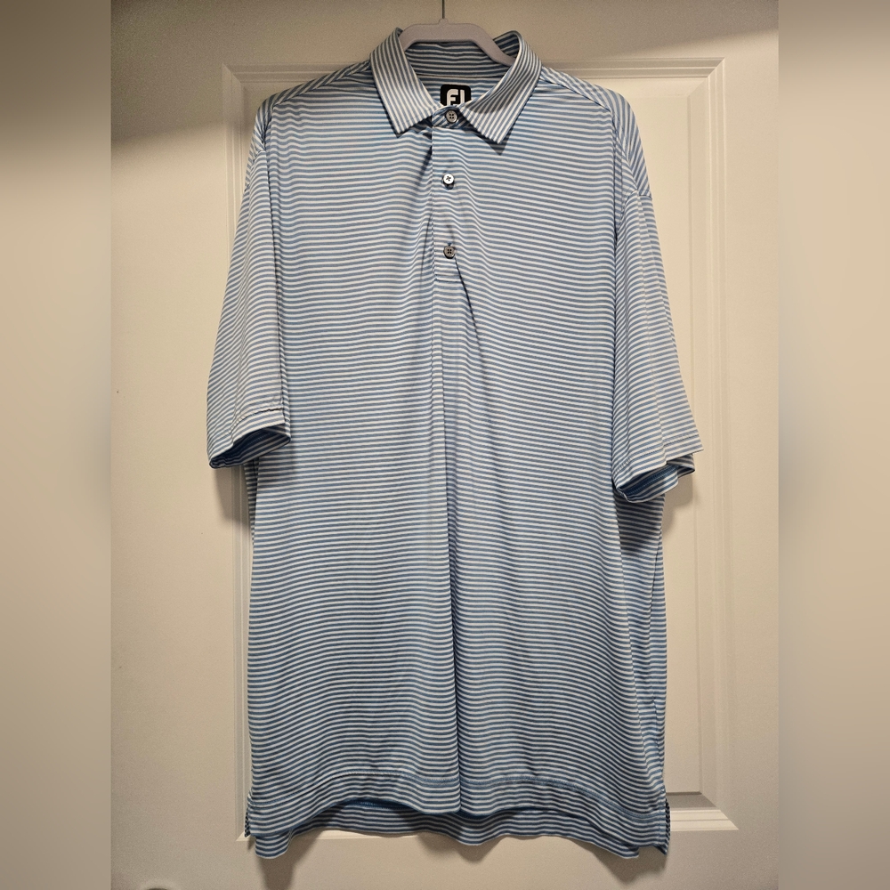 FootJoy Men's Polo‎ Shirt Blue Striped Short Sleeve Collared Golf - Size XXL